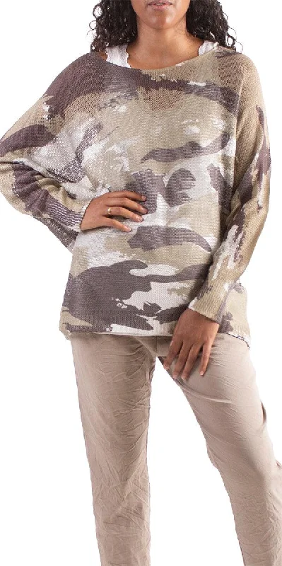 Soft sweatshirt with embroidery for added detail -Classic sweatshirt for cozy days at home -Emy Batwing Sweater With Camo Print