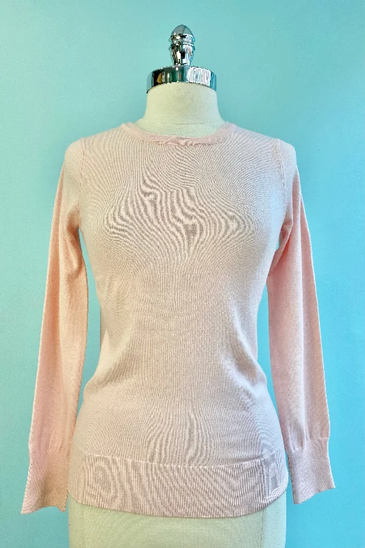 Soft cotton sweatshirt with relaxed fit -Comfortable sweatshirt for travel and comfort -Blush Knit Long Sleeve Pullover Sweater