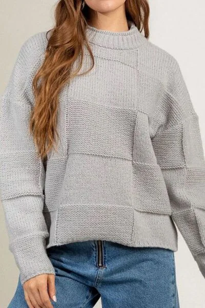 Classic sweatshirt for any casual occasion -Stylish sweatshirt for weekend comfort -Checkered Texture Long Sleeve Sweater