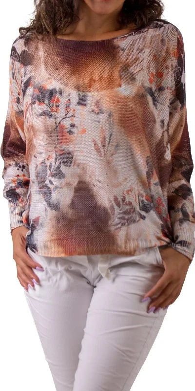 Classic zippered sweatshirt for athletic styling -Stylish sweatshirt with contrasting sleeves for flair -Donatella Sweater with Abstract Floral Print