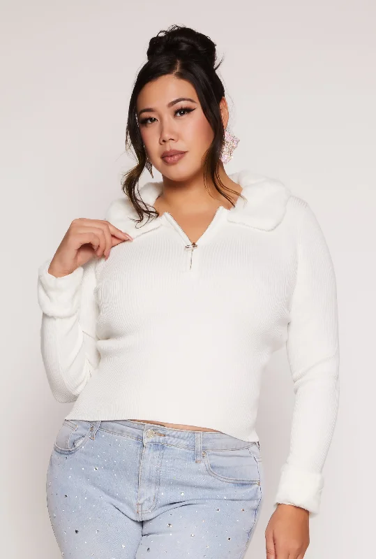 Warm sweatshirt for a cozy casual look -Stylish sweatshirt for layering with jackets -Plus Size Almost Famous Faux Fur Trim Sweater