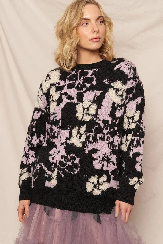 Soft sweatshirt with bold and colorful details -Warm sweatshirt for layering with other casual wear -GRAPHIC FLORAL SWEATER