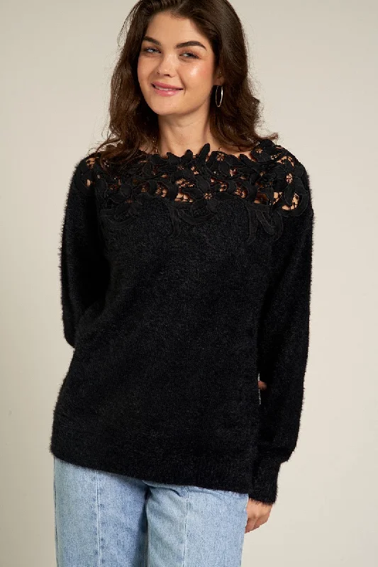 Soft cotton sweatshirt for light, comfortable wear -Fashionable sweatshirt with a bold statement -LACE YOKE SWEATER