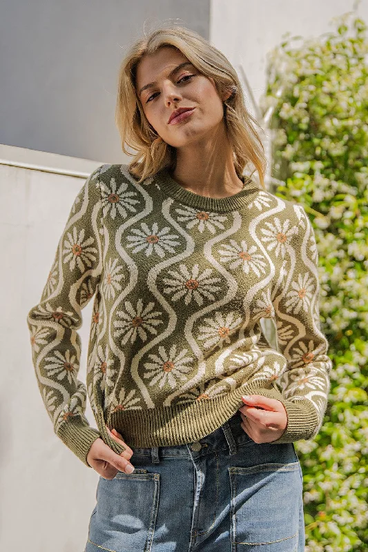 Fashionable sweatshirt with a vintage print -Cozy sweatshirt with trendy designs -RETRO FLORAL SWEATER