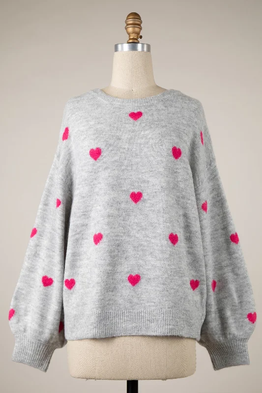 Warm pullover sweatshirt for winter comfort -Classic crewneck sweatshirt for stylish wear -SCATTERED HEARTS SWEATER