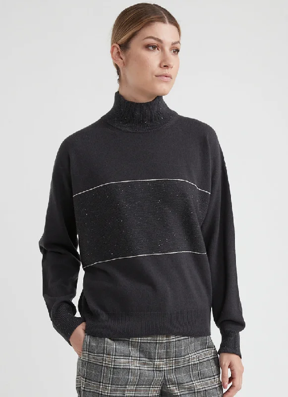 Stylish sweatshirt with a simple, modern design -Classic sweatshirt with classic fit for men -Mock Neck Wool and Silk-Blend Sweater