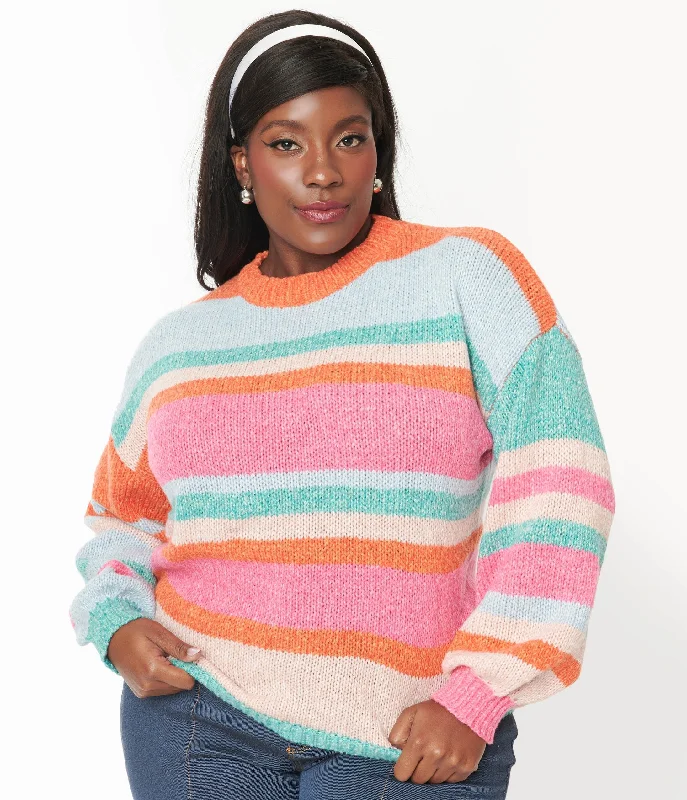 Cozy sweatshirt for a comfortable, easygoing style -Comfortable sweatshirt with ribbed hem -Multicolor Striped Pullover Sweater