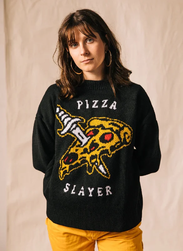 Comfortable sweatshirt with a front kangaroo pocket -Comfortable cotton sweatshirt for everyday use -Pizza Slayer Sweater