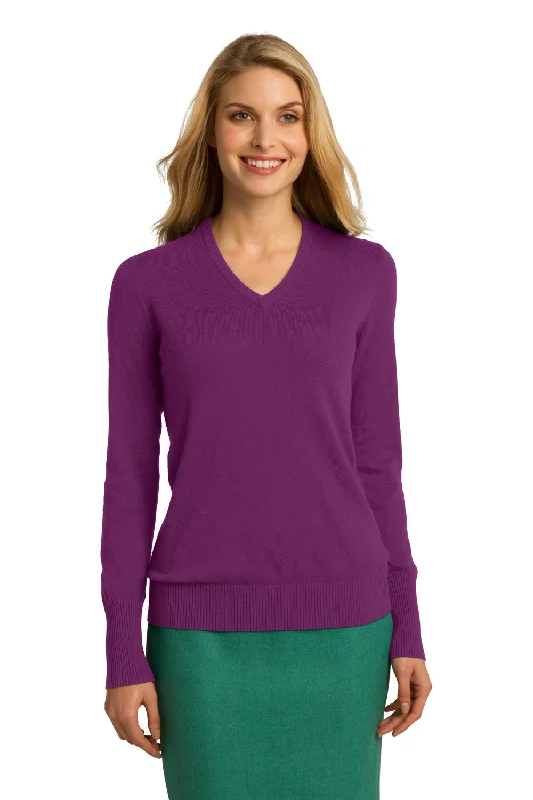 Comfortable sweatshirt for easy lounging at home -High-quality sweatshirt for long-lasting comfort -Port Authority Womens Long Sleeve V-Neck Sweater - Deep Berry Purple