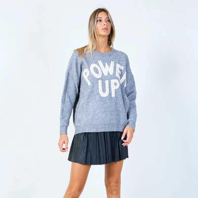 Comfortable cotton sweatshirt for warm weather -Classic hoodie sweatshirt with a practical design -Power up graphic sweater wholesale