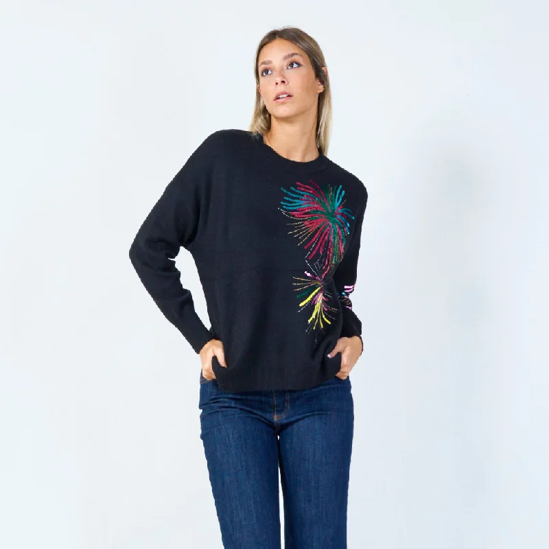 Chic sweatshirt for a modern street style -Classic zip-up sweatshirt for easy layering -Sequin firework sweater wholesale