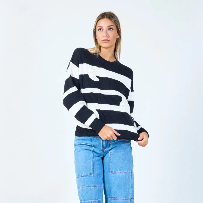 Cozy sweatshirt for layering with outerwear -Soft sweatshirt with embroidery for added detail -Striped sweater with celestial embroidery wholesale