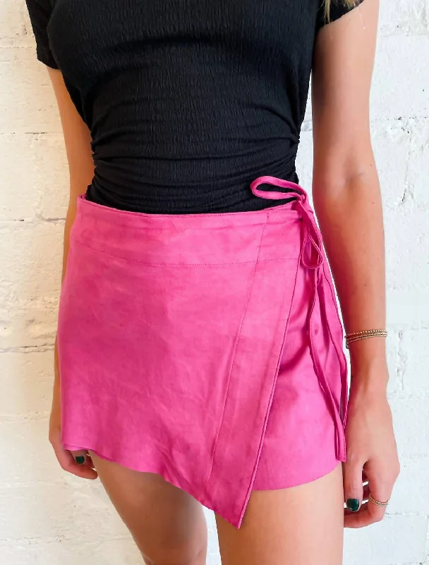 Skirts with lace details for a romantic feel -All For Suede Wrap Mini Skirt In Hot Pink