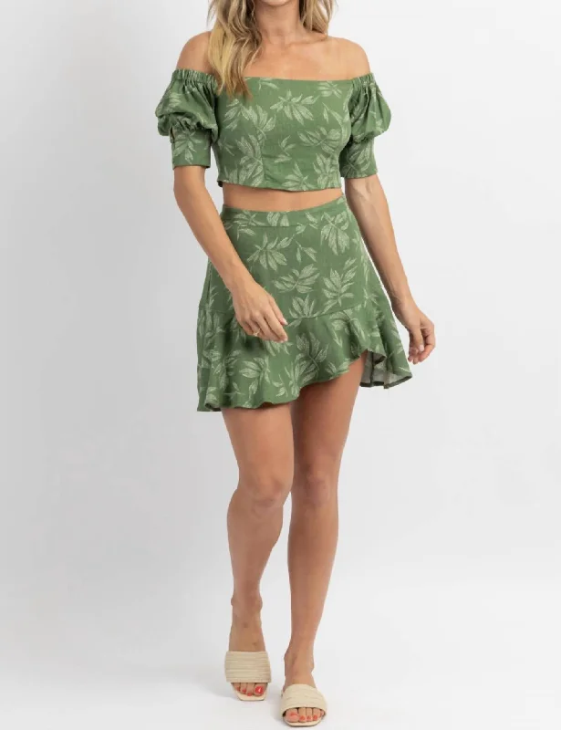 Skirts with lace details for a romantic feel -Botanical Ruffled Hem Skirt Set In Green