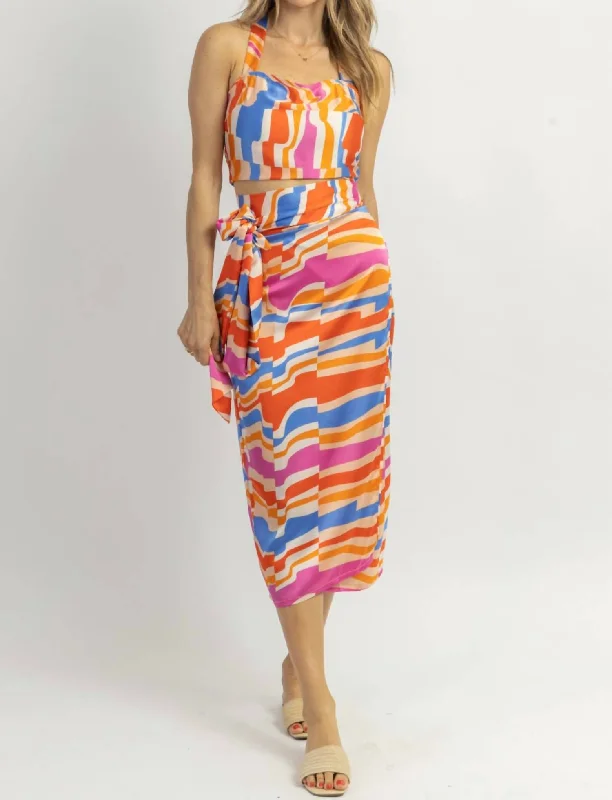 Skirts for cool-weather fashion -Creamsicle Satin Skirt Set In Multicolor