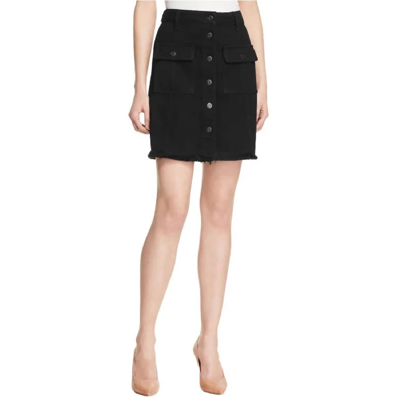 Skirts with pleated details for added texture -Denim Raw Hem A-Line Skirt In Black