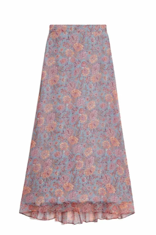 Skirts for summer festivals -Isabella Skirt - Blue Garden Flowers In Floral