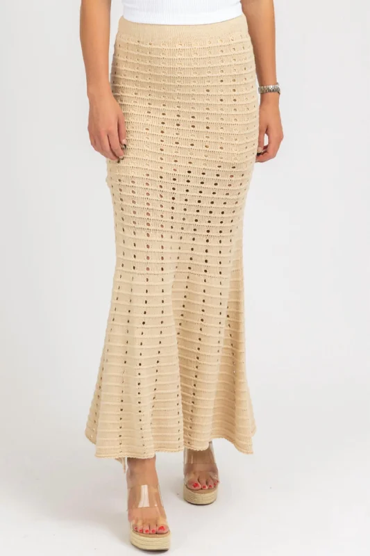 Colorful skirts for fun fashion -Knit Fit And Flare Slit Skirt In Beige