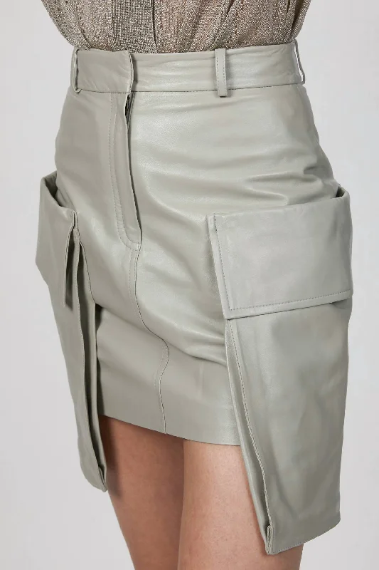 Skirts for layering over leggings -Mini Cargo Leather Skirt In Fresh Breeze