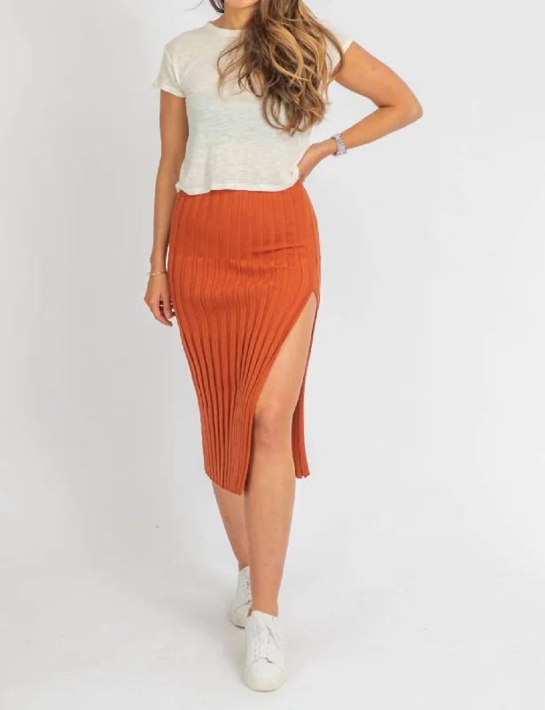 Skirts for fashionable layering -Sugar Almond Slit Knit Midi In Orange