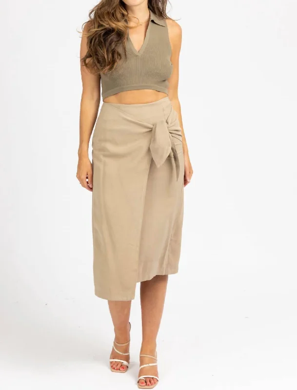 Skirts for bridal showers -Wrap Tie Front Midi Skirt In Khaki