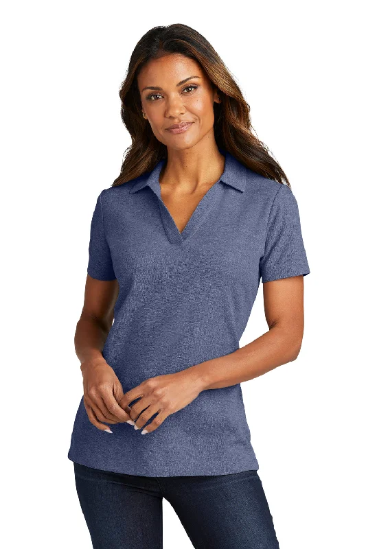 Button-up shirts for pairing with trousers -Port Authority Womens C-FREE Pique Short Sleeve Polo Shirt - Heather Navy Blue