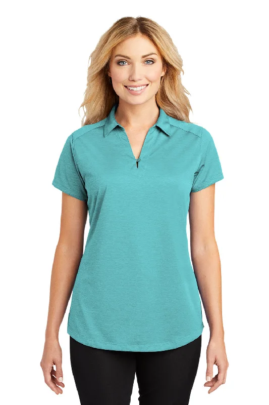 Blouses with a deep V-neck for stylish appeal -Port Authority Womens Digi Heather Performance Moisture Wicking Short Sleeve Polo Shirt - Maui Blue