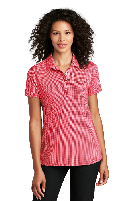 Stylish shirts for effortless fashion -Port Authority Womens Gingham Moisture Wicking Short Sleeve Polo Shirt - Rich Red/White