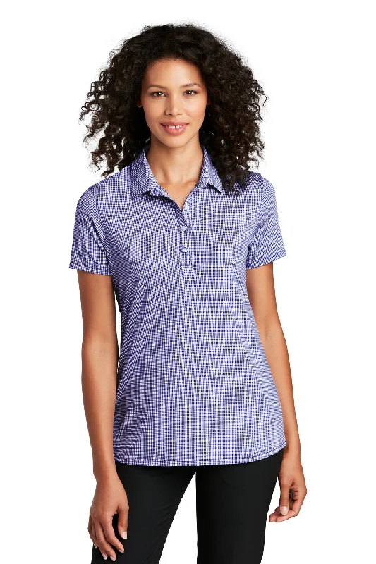 Elegant blouses for evening wear -Port Authority Womens Gingham Moisture Wicking Short Sleeve Polo Shirt - True Navy Blue/White