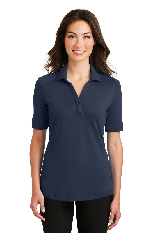 Plaid button-up shirts for casual fashion -Port Authority Womens Silk Touch Performance Moisture Wicking Short Sleeve Polo Shirt - Navy Blue - Closeout