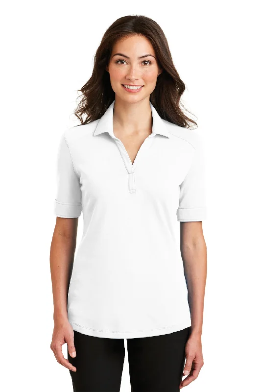 Long-sleeve blouses for chilly weather wear -Port Authority Womens Silk Touch Performance Moisture Wicking Short Sleeve Polo Shirt - White - Closeout