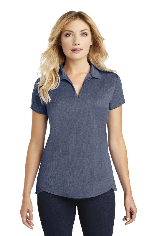 Printed blouses for a pop of color -Port Authority Womens Trace Moisture Wicking Short Sleeve Polo Shirt - Heather True Navy Blue