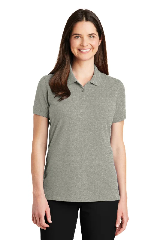 Dressy button-up shirts for business attire -Port Authority Womens Wrinkle Resistant Short Sleeve Polo Shirt - Heather Oxford Grey - Closeout