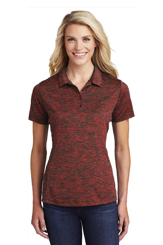 Comfortable blouses for everyday wear -Sport-Tek Womens Electric Heather Moisture Wicking Short Sleeve Polo Shirt - Deep Red Black Electric