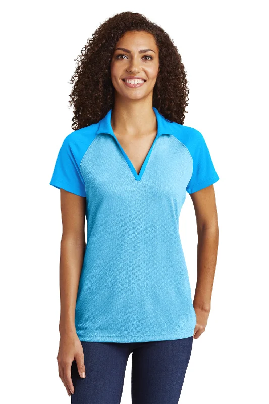 Blouses with a fitted waist for flattering shape -Sport-Tek Womens RacerMesh Moisture Wicking Short Sleeve Polo Shirt - Heather Pond Blue/Pond Blue