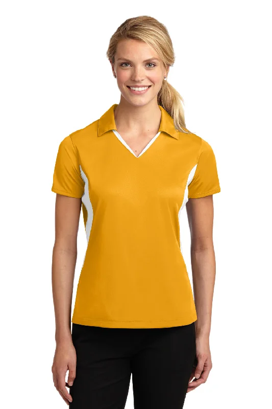 Blouses for a flattering silhouette -Sport-Tek Womens Sport-Wick Moisture Wicking Short Sleeve Polo Shirt - Gold/White - Closeout