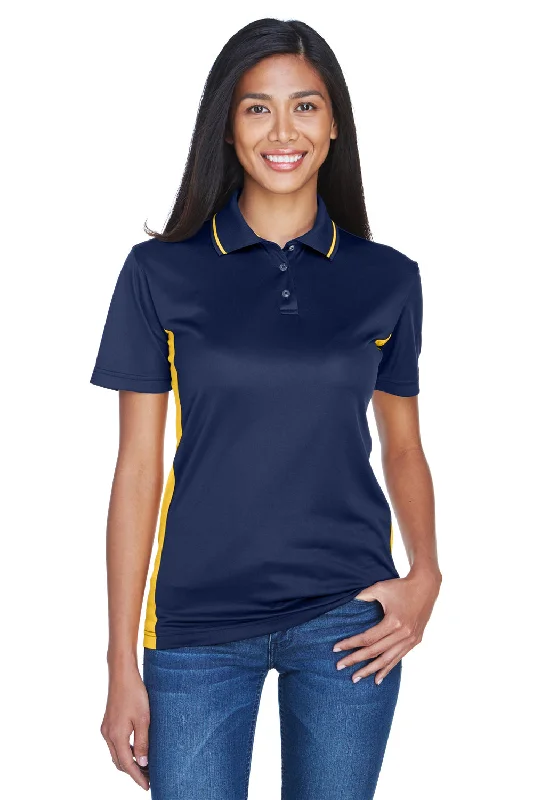 Relaxed-fit blouses for ultimate comfort -UltraClub Womens Cool & Dry Moisture Wicking Short Sleeve Polo Shirt - Navy Blue/Gold