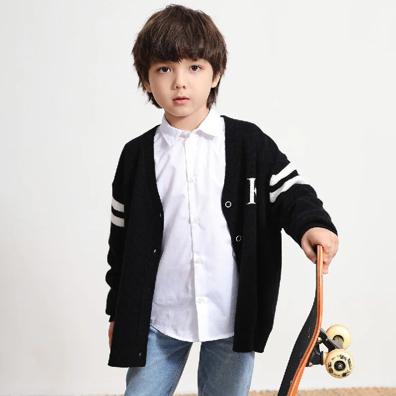 Comfortable cardigan for layering over blouses -100% Wool Kids V Neck Cardigan