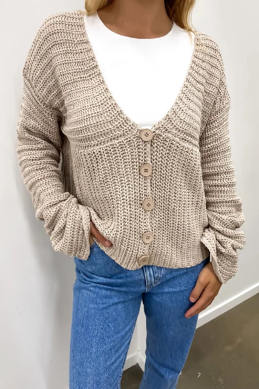 Warm wool cardigan for cold weather -Anna Knit Cardigan Mocha