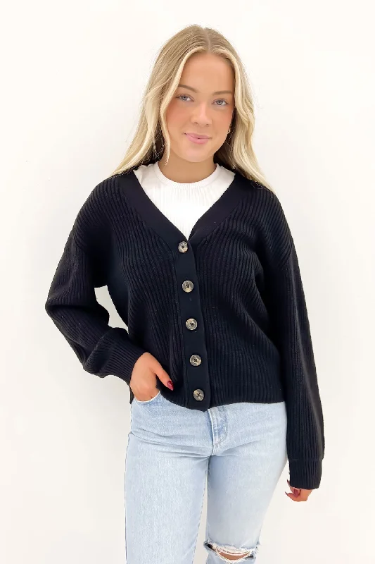 Elegant cardigan with a waterfall front -Arlo Knit Cardi Black