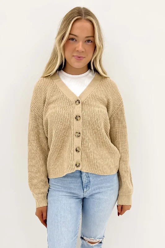 Casual cardigan for layering over t-shirts -Arlo Knit Cardi Oatmeal