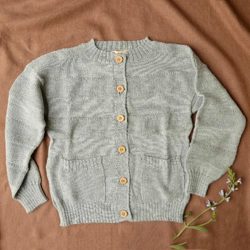 Cozy cardigan for chilly evenings at home -Everyday Cardigan - Alpaca/Merino - Pebble Grey (9-12y+ Women 8-12) *Last One!