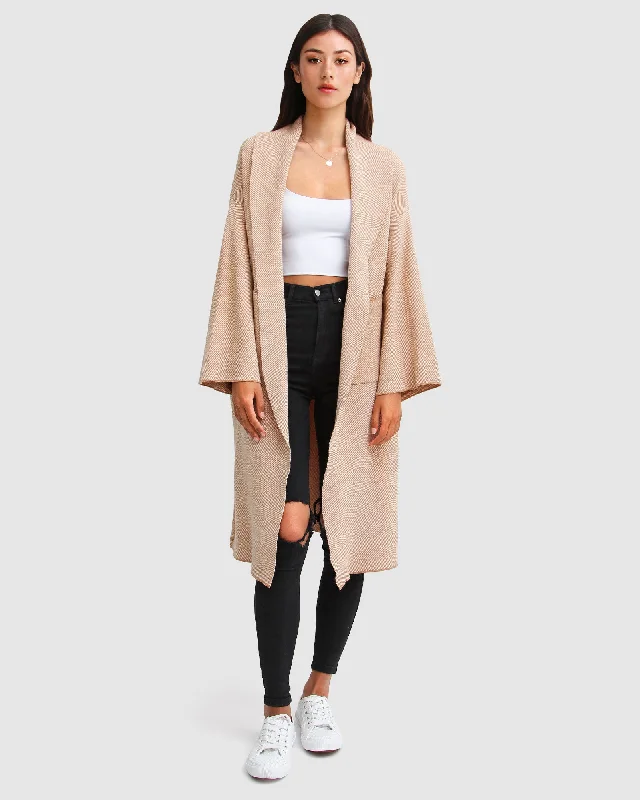 Soft cardigan for layering with jackets -Hold The Line Coatigan - Camel