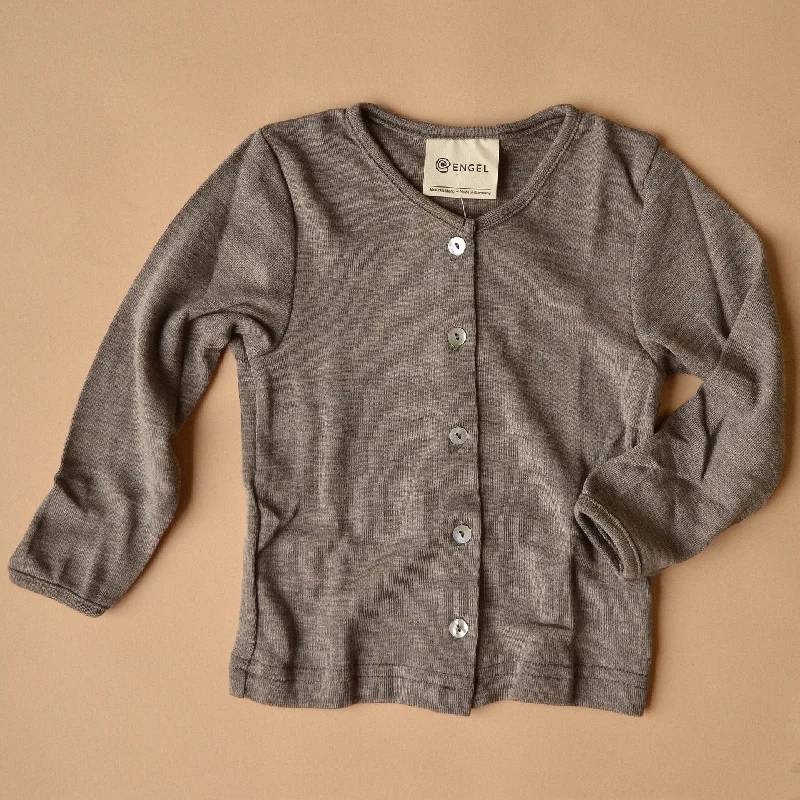 Comfortable cardigan for layering in transitional seasons -Baby Cardigan in Wool/Silk - Walnut (0-2y)