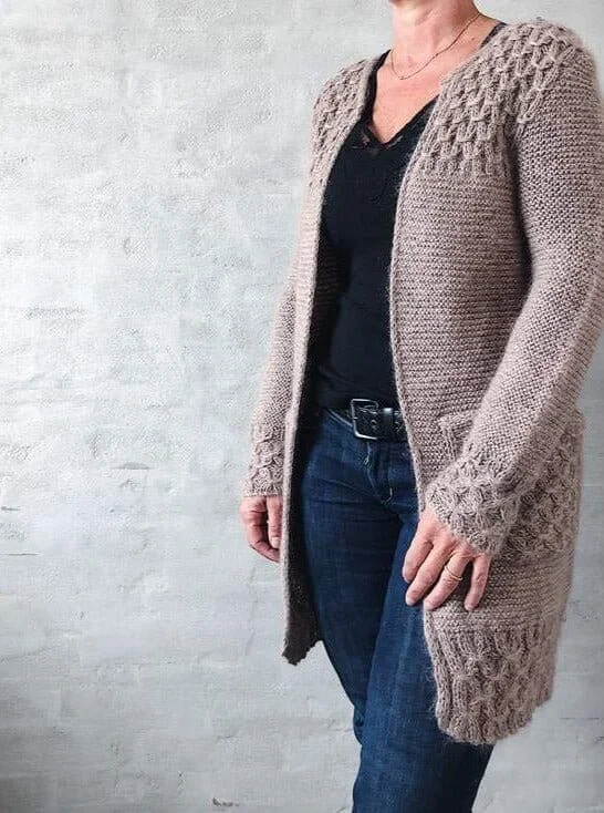 Cozy cardigan for layering during spring and fall -Beatrice cardigan by Önling, No 2 + silk mohair knitting kit