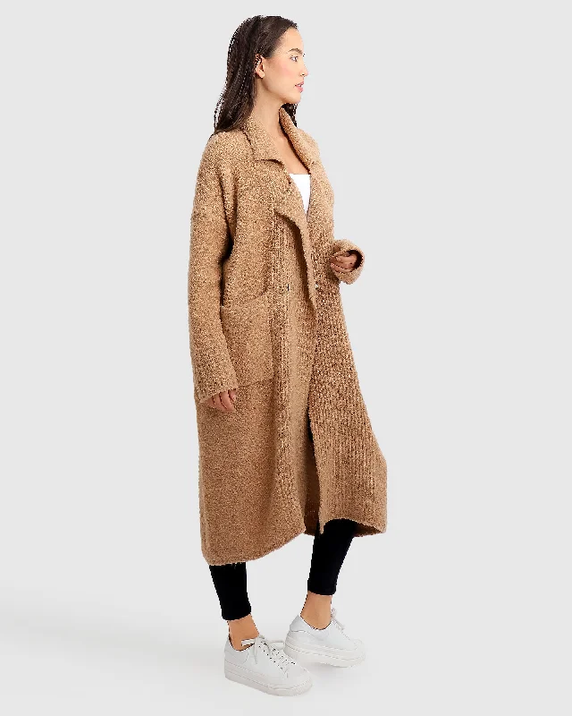 Trendy cardigan for modern casual looks -Born To Run Sustainable Sweater Coat - Light Camel