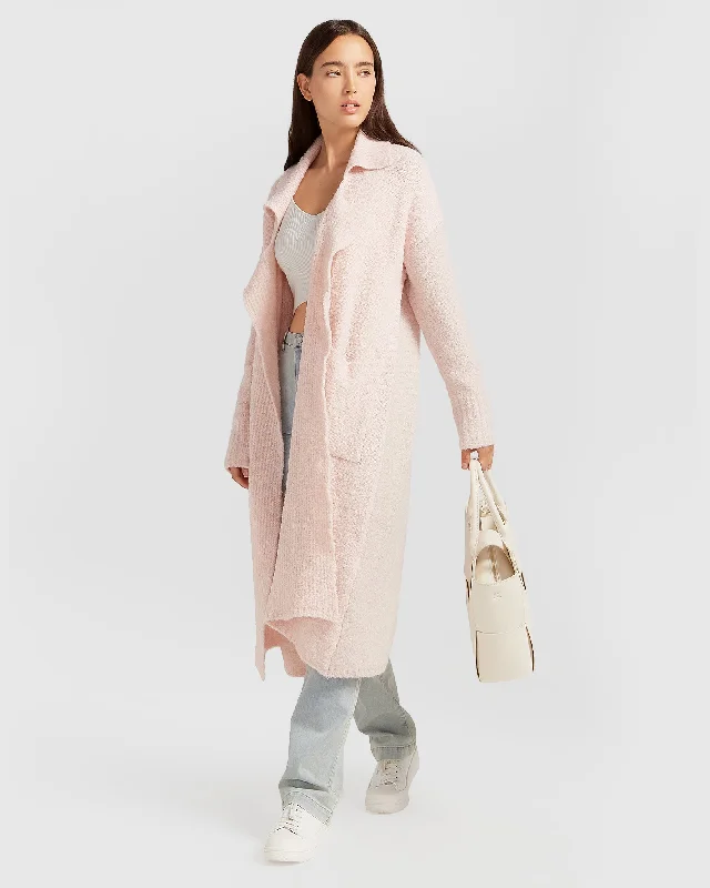 Warm cardigan for layering over dresses -Born To Run Sustainable Sweater Coat - Pale Pink