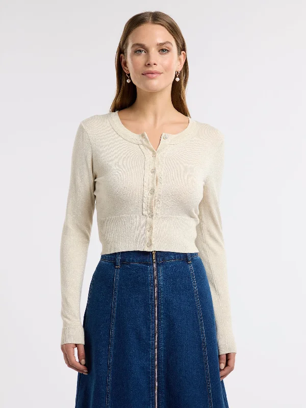 Trendy open-front cardigan for an effortless look -Chessie Shimmer Long Sleeve Cardi