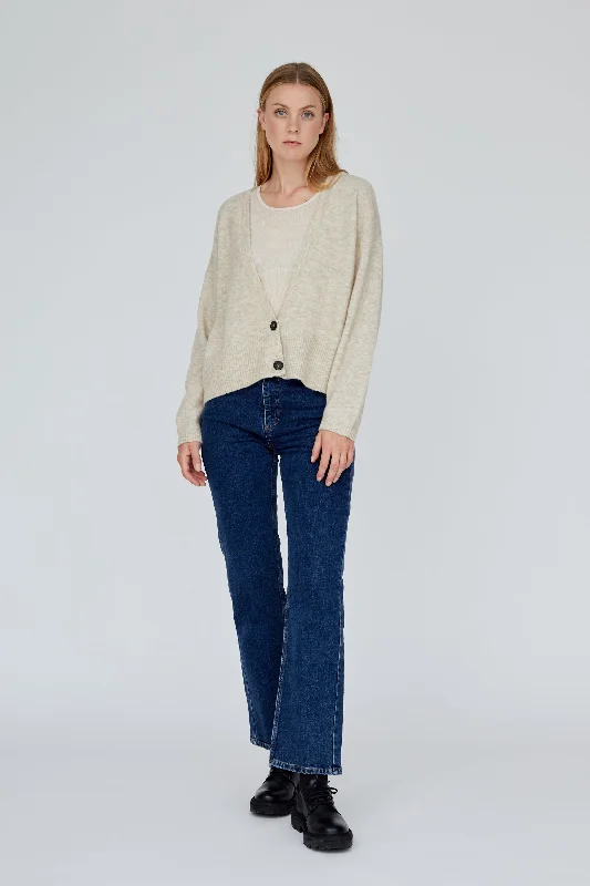 Comfortable cardigan with a soft knit texture -Claudine Deep V-Neck Cardigan - Brazilian Sand