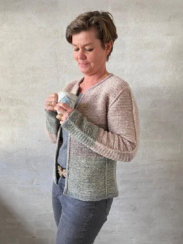 Comfortable cardigan for layering over casual wear -Tweedie jacket by Hanne Falkenberg, No 20 knitting kit (5 colors)